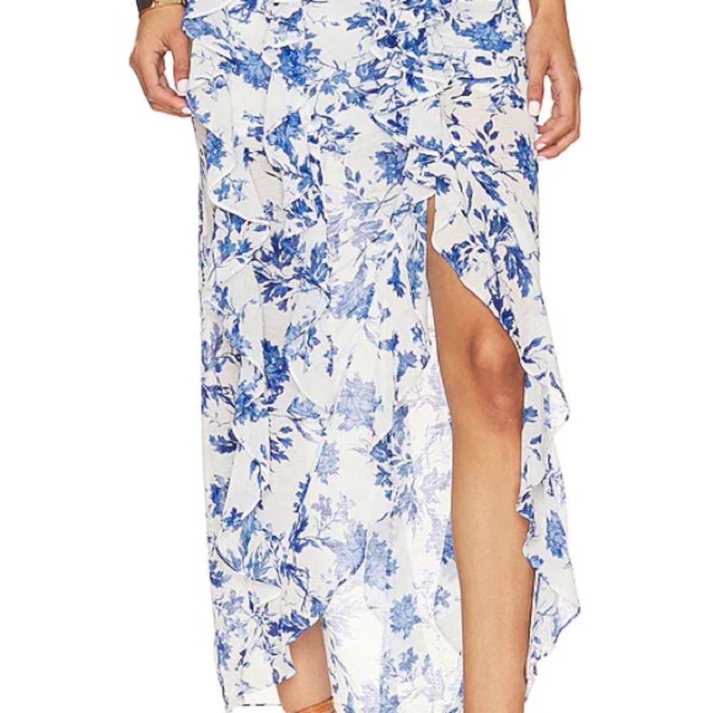 Free People Flounce Around Maxi Skirt - Blue and White